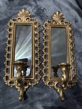 Dart Homco 2352 Smoky Mirror Wall Candle Sconces Pair 1970s Gold Spot On One picture
