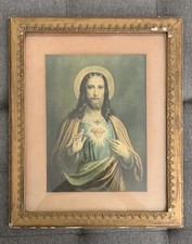 Sacred Heart of Jesus…Framed Religious Art 1940's-1960’s 19.6” X 16.2” Vintage picture