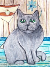 Exotic Shorthair Collectible Art Print 4 x 6 Signed Artist KSams Vintage Style picture