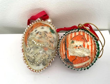 2 VTG Christmas Ornament Victorian St Nick Santa Claus Decoupage HANDMADE craft picture