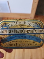 VINTAGE THE ALLENBURY'S THROAT GLYCERINE & BLACK CURRANT PASTILLES MEDICINE TIN picture