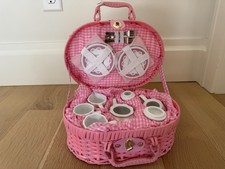 Delton Fine Collectible Tea Set Pink Rose New In Box Basket picture