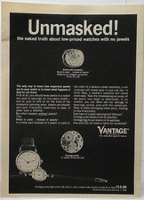 1966 Vantage Watches UNMASKED the naked truth about low price watches Print Ad picture