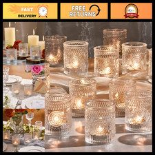 30 Pack Clear Glass Votive Candle Holders - Vintage Tealight Holders for Events, picture