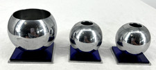 Russell Wright Blue Moon Chase Chrome Cobalt Blue Glass Orb Candle Holder Vase picture
