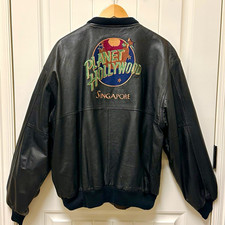 Rare Planet Hollywood Reversible Black Leather Jacket Singapore Embroidered picture