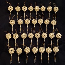 Lot Of 30 Vintage Faux Pearl Gold Bead Clear Crystal Christmas Tree Ornaments 6
