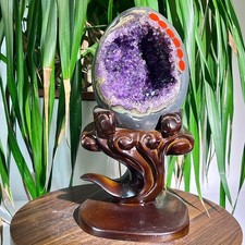 6.9LB High quality rare purple crystal dragon egg cave crystal decoration+base picture