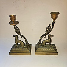 Vintage Brass Greyhound Whippet Candle Holders Pair Dog Figural Heavy picture