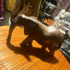 Handmade Carved Wooden Elephant Figurine Sculpture Wood Animal Decor picture