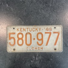 Vintage 1948 Kentucky License Plate Orange On Silver Oldham County 580-977 picture