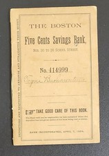 RARE 1898 Boston Five Cents Savings Bank Inscribed Saving Pass Book Alonzo Evans picture