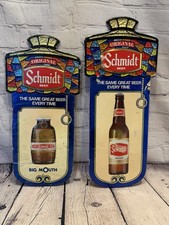 Vtg Schmidt Beer Signs Lot of 2 Foil Over Cardboard Big Mouth Long Neck Bottles picture