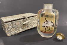 Vintage Chinese Inside Reverse Painted Glass Snuff Bottle Red-Crowned Crane picture