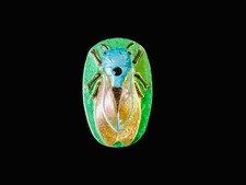 41mm Czech Glass Cicada Button Green Transparent Iridized Wings Black Gem picture