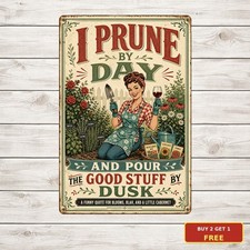 Funny Garden Wine Lady Sarcastic Outdoor Backyard Metal Tin Sign 8x12 picture