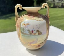 Antique Hand Painted Morimura Nippon Moriage Porcelain 2 Handle Vase 5