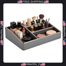Makeup Organizer Tray PU Leather Vanity Storage with Gold Trim picture
