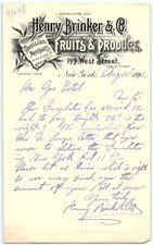 Vintage 1898 Henry Brinker & Co. Fruits & Produce Letterhead picture