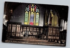 Phillips Church Interior Exeter NH Postcard 1908 Stained Glass Organ picture