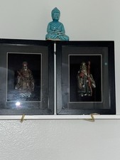 PAIR Vintage 3D Shadow Box Art with Wood Frame WARRIOR EMPEROR Chinese 6x8