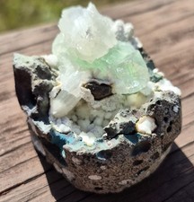 GREEN APOPHYLLITE CUBES STILBITE & HEULANDITE DRAGON EGG MINERAL MATRIX RARE picture