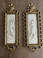 2 Vintage Homco Dart Classical Regency Angel Wall Plaques ( #7410), 18” X 7.25”. picture