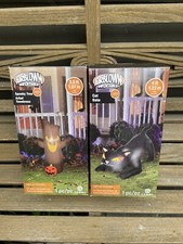 Lot Of 2 Gemmy Airblown Inflatable Spooky Tree (3.5ft.) Cat (4ft.) Halloween picture