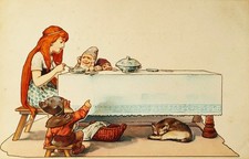 FABULOUS EARLY FANTASY 1899 Art Nouveau Snow White dwarf cat Netherlands picture