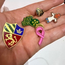 Vintage Enamel Pin Lot 5 Heraldic Lion Breast Cancer Mount Mary College Girl picture