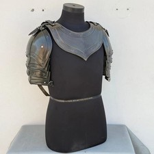 Medieval Black Templar Pair Of Pauldrons With Gorget Armor Larp Armor Cosplay picture