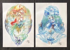 Lot of 2 Rachta Lin Art Prints - Ariel & Cinderella - 11.75x16.5