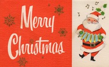 Vintage Christmas Card, RETRO SANTA CLAUS PLAYING THE ACCORDION ,UNUSED picture