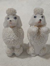 ​Vintage White Spaghetti Ceramic Poodle Salt & Pepper Shakers Japan Dog Figurine picture