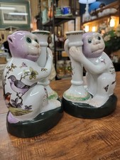 Wong Lee 1896 Vintage Chinese Monkey Candle Holders Birds and Butterfly Pair picture
