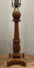 Antique Arts & Crafts Mission Prairie Art Deco Hand Carved Wood Table Lamp 16.5” picture