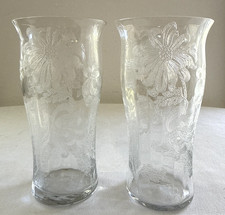 Vintage Pair of Etched Glass Floral Vases - 5.75
