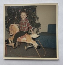 Vtg Color Snapshot Boy on Wonder Horse Deluxe Rocking Horse Toy Christmas Tree picture