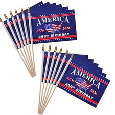 12 Pcs 250th Anniversary USA Flag - Small Mini 250 Years Flags picture