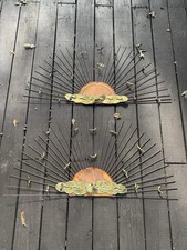 Pair VTG Large Metal Wall Art Sunburst Sun Seagulls Birds Brass Copper 39.5