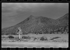 1930s Nevada Desert Road Sign Las Vegas Mountains Black and White Photo picture