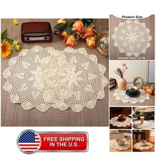 Beige Crochet Dollies for Tables 2 Pcs 15.7 Inch Round Large Table Doilies Vi... picture