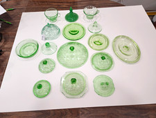 Huge Lot Of Depression/Uranium Glass Lids And More 16 Pieces Total picture