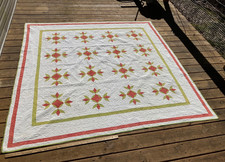 Antique 1880's Rosette Applique Quilt Red Green and White picture