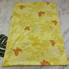 Vintage 70s Twin Size Flat Bed Sheet Yellow Orange Butterfly Floral Boho Cottage picture