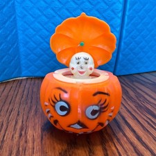 Vintage Fun World Halloween Jack-O-Lantern Pumpkin Pop Up Ghost Plastic Toy CUTE picture