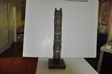 Very Old Northwest Coast Style Hand Carved & Painted Totem Pole 27 In Tall picture