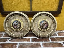 Vintage Andrew Kolb Neoclassical Mother of Pearl Gold Leaf Wall Plaques Pair picture