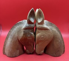 RARE Vintage Carved Horsehead Bookends Signed By Watty Chiltoskie Cherokee NC picture
