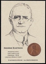 GEORGE EASTMAN - 1919 Original Lincoln WHEAT Cent Coin Card - EASTMAN-KODAK picture